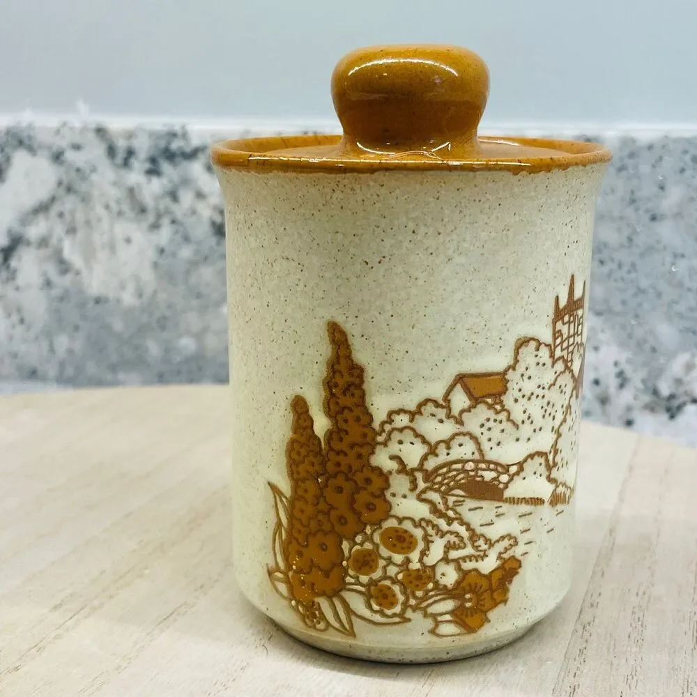 Vintage Ashdale Pottery England Stoneware Jar - Westminster Abbey & Cottage